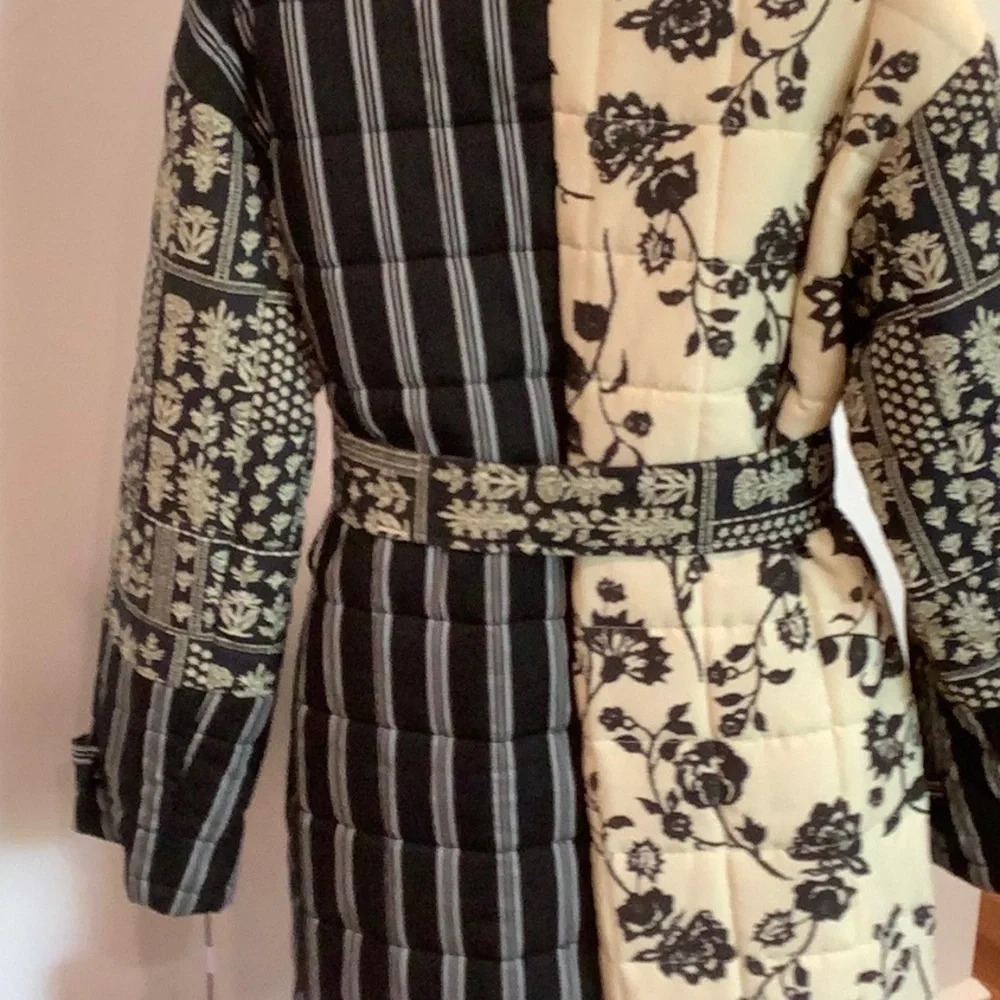 NWT Avec Les Filles Wool/Cotton Blend Mixed Print Quilted Coat, Snap Closure - Picture 15 of 15